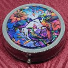 Hummingbirds Decorative Metal Pill Box Small Round Medicine Organizer for Purse Hummingbirds Decorative Metal Pill Box Small Round Medicine Organizer for Purse
