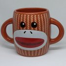Galerie Sock Monkey Ceramic Coffee Cup Mug 16oz Brown 2 Handles Double Sided