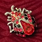 Small Red & Black Rhinestone Lady Bug Silver Colored Brooch Pin Ladybug