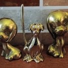 Set of 2 Solid Brass Puppy Figurines Dogs and a Brass Puppy Dog Ring holder