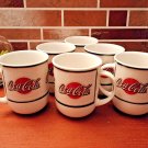 Set Of 6 Coca-Cola White Ceramic Coffee Cups Mugs 3.75" Kitchen Sakura