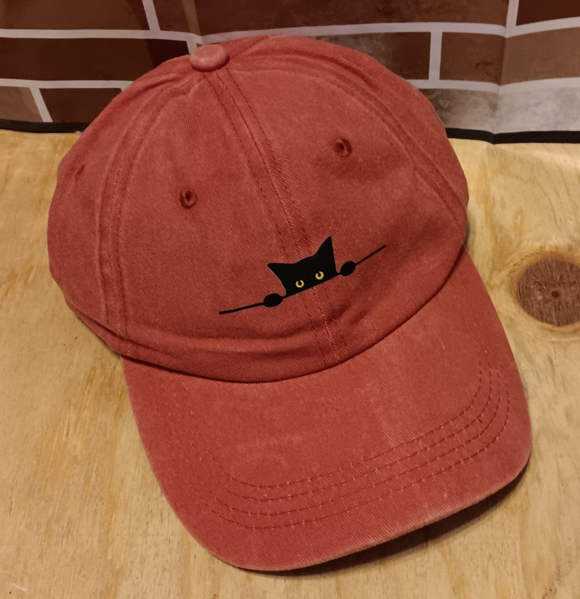 Tangerine Baseball Cap New Black Cat Peeking @You Adjustable No Tags Kitty Hat