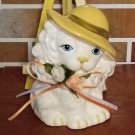 Ceramic White Puppy in Large Yellow Hat 4.75-inch Money Coin Slot Piggy Bank