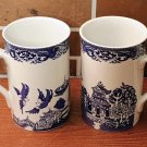 2 Royal Cuthbertson Blue Willow Pattern Coffee Mug Cup White & Blue 12oz Nice!