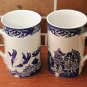 2 Royal Cuthbertson Blue Willow Pattern Coffee Mug Cup White & Blue 12oz Nice!