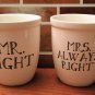 2 Large Coffee Mugs Mr. Right Mrs. Always Right 12 oz. Natural Life in Gift Box