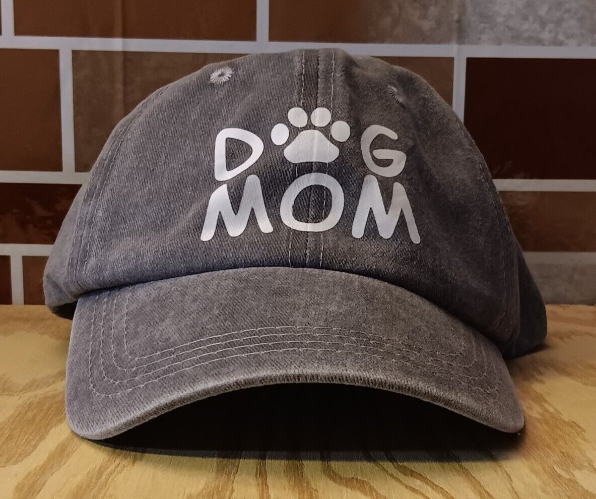 Gray DOG MOM Baseball Cap White Lettering Adjustable Pup Puppy Hat New No tags