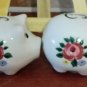 White Six Flags Magic Mountain Ceramic Piggy Salt & Pepper Shakers Rainbow Rose