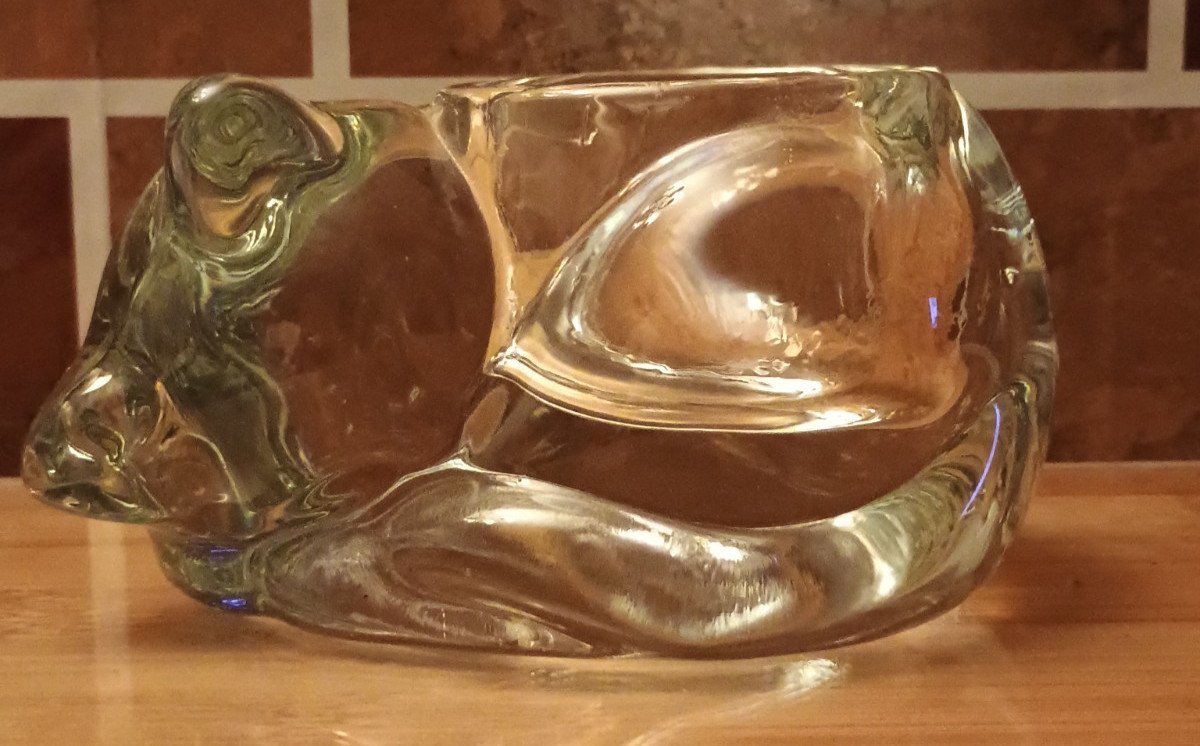 Vintage Sleeping Kitty Cat Kitten Votive Candle Holder Clear Indiana Glass