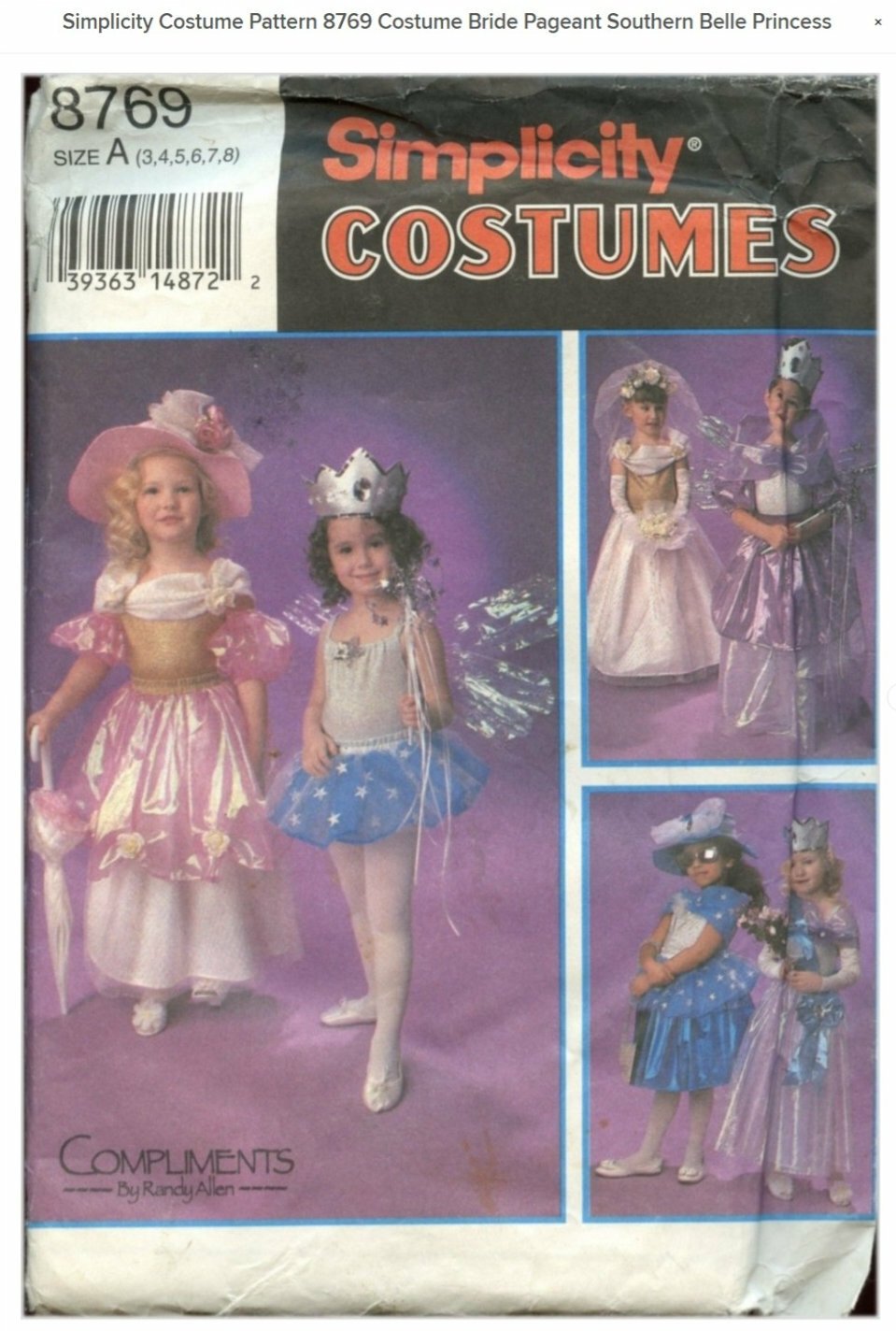 Simplicity Costume Pattern 8769 Costume Bride Pageant Southern Belle Princess