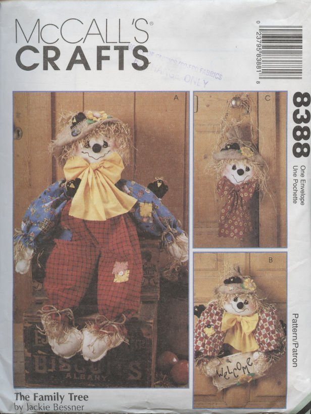 Scarecrows Harvest Door Greeter Pattern 8388 Jackie Bessner Doll Wreath Hanger
