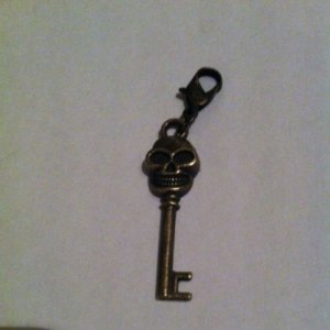 Antique Brass Skull Key Bag/ Zipper/ Purse Charm - goth