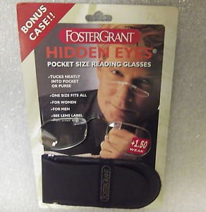 Foster Grant Hidden Eyes Pocket Size Reading Glasses +1.50 Weak W/ Case #RC9061-