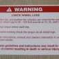 RV Safety Decal "Warning: Check Wheel Lugs" #0182179 UPC:710534473675