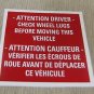 RV Safety Decal "Attention Driver Check Wheel Lug"  Bi-Lingual  UPC:710534473842