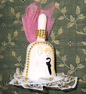 Sitco White Ceramic Embossed Couple Bell #2115