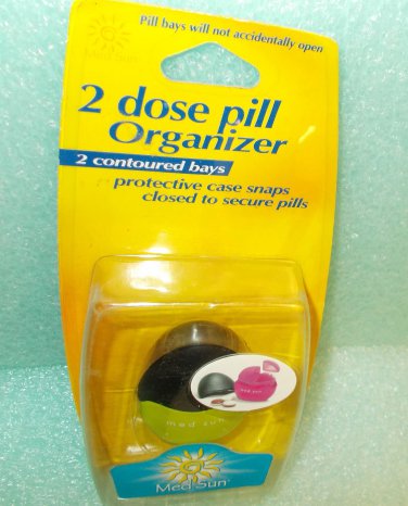 Med Sun Black / Lime 2 Dose Pill Organizer - 2 Bays #31099BLG  UPC:890760000897