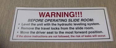 RV Safety Decal "Warning Before Operating Slide Room"  UPC:710534473804