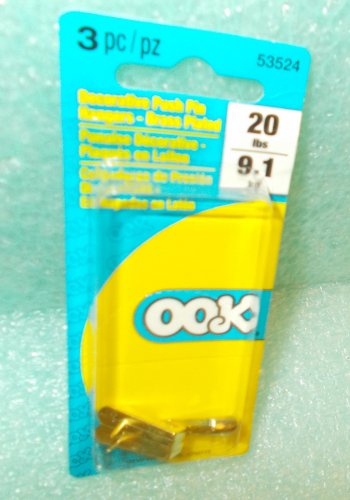 OOK Decorative Brass Plated Push Pin Hangers 20 Lbs 6 Pc #53524 UPC:049223535241