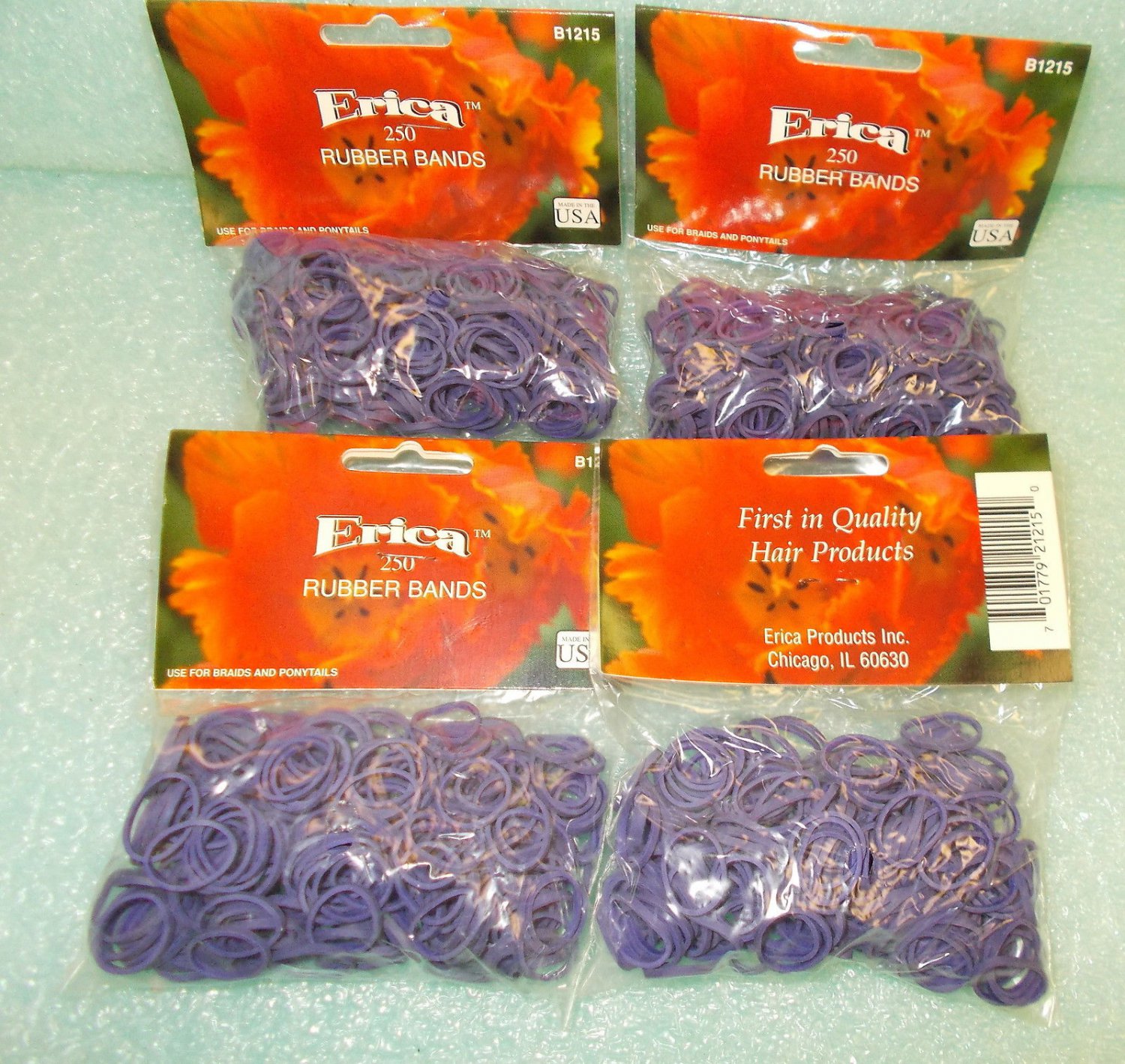 Erica Purple Rubber Bands For Braids or Ponytails 4 Packs /1000 UPC