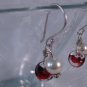 Red Glass and Pearl Drop Earrings