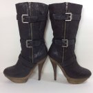 ELIZABETH AND JAMES Black Leather E-Gasp Double Platform Mid-Calf Boots Sz 9