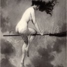 VINTAGE WITCH HALLOWEEN RISQUE WICCA  CANVAS ART PRINT 8.5"x11"