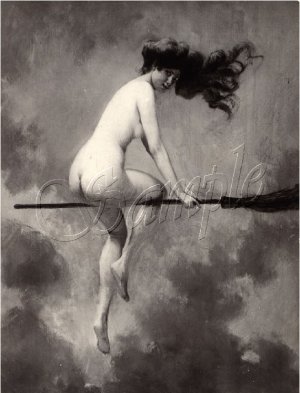 VINTAGE WITCH HALLOWEEN RISQUE WICCA  CANVAS ART PRINT 8.5"x11"