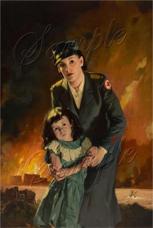 VINTAGE AMERICAN RED CROSS NURSE CHILD WAR CANVAS ART