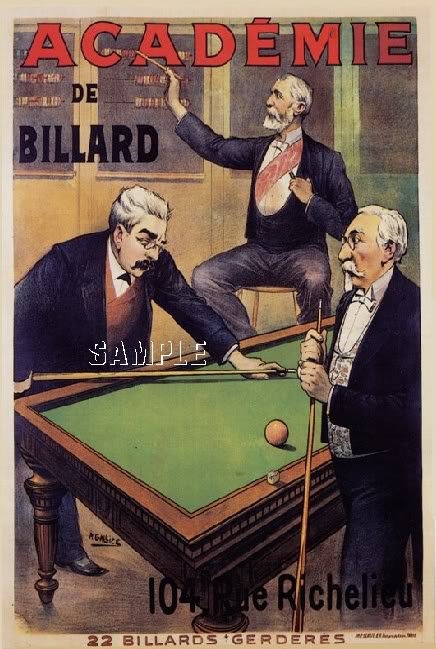 VINTAGE FRENCH BILLIARDS POOL POSTER CANVAS ART PRINT