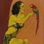 VINTAGE RISQUE PIN-UP GIRL PARROT CANVAS ART PRINT