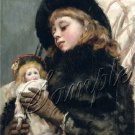 VICTORIAN GIRL ANTIQUE DOLL WINTER DRESS CANVAS PRINT