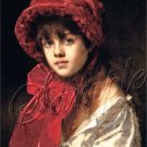 VICTORIAN CHILD GIRL RED HAT BONNET CANVAS ART PRINT