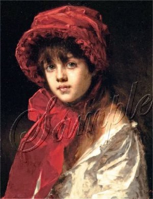 VICTORIAN CHILD GIRL RED HAT BONNET CANVAS ART PRINT