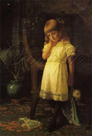 VICTORIAN SAD GIRL BROKEN ANTIQUE DOLL CANVAS PRINT BIG