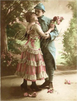 ART DECO LOVERS KISS SOLDIER ROMANCE CANVAS ART LARGE