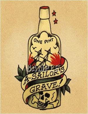 TATTOO FLASH SAILORS GRAVE BOTTLE CANVAS ART PRINT  BIG