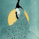 ART DECO PEACOCK BIRD MOON ILLUSTRATION CANVAS PRINT