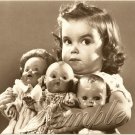 VINTAGE 50's CHILD ANTIQUE DOLLS PHOTO CANVAS ART PRINT