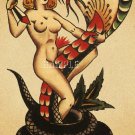 VINTAGE TATTOO NUDE PINUP GIRL SERPENT CANVAS PRINT-BIG