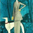 ART DECO COUTURE LADY BORZOI DOG CANVAS ART PRINT LARGE