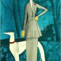 ART DECO COUTURE LADY BORZOI DOG CANVAS ART PRINT LARGE