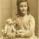 ANTIQUE TEDDY BEAR GIRL CHILD PHOTO CANVAS PRINT- LARGE