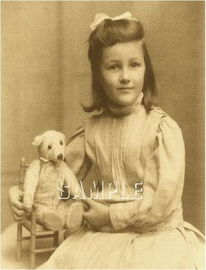 ANTIQUE TEDDY BEAR GIRL CHILD PHOTO CANVAS PRINT- LARGE