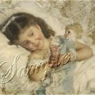 VICTORIAN GIRL DOLL LACE BED SHABBY CANVAS ART PRINT