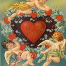 VINTAGE VALENTINE CARD CUPID HEARTS LOVE CANVAS  PRINT