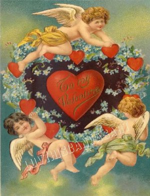 VINTAGE VALENTINE CARD CUPID HEARTS LOVE CANVAS  PRINT