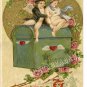 VINTAGE VALENTINE CARD CUPID HEARTS LOVE CANVAS  PRINT