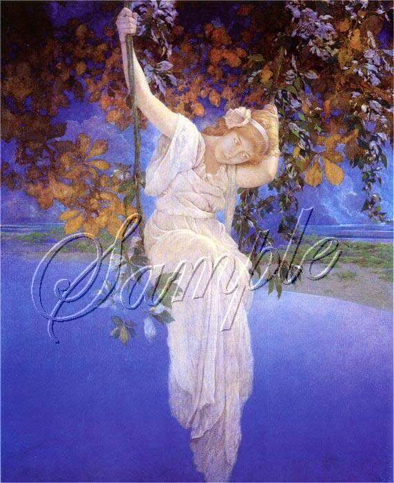 ART DECO LADY SWING GARDEN PARRISH CANVAS ART PRINT