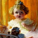VINTAGE CHILD GIRL CURLS ANTIQUE DOLL CANVAS ART LARGE